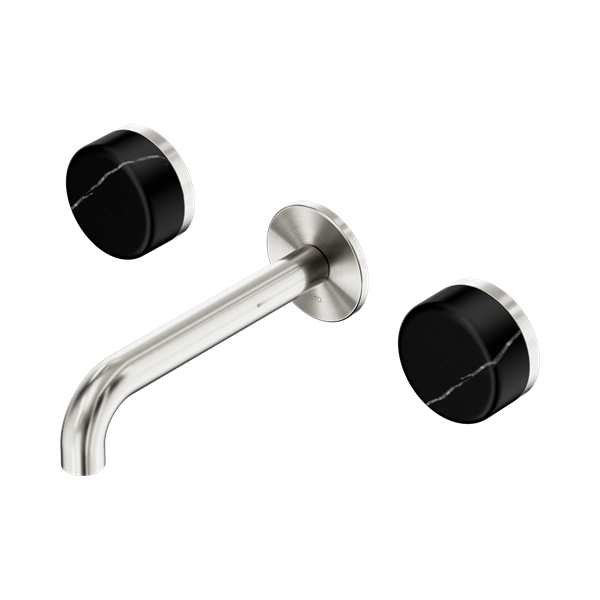 Nero Serenity Wall Basin Set 160mm Spout With Marquina Black Handle Brushed Nickel - 24D121BN