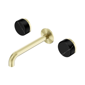 Nero Serenity Wall Basin Set 185mm Spout With Marquina Black Handle Brushed Gold - 24D122BG