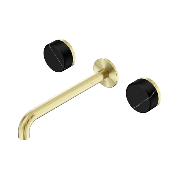 Nero Serenity Wall Basin Set 220mm Spout With Marquina Black Handle Brushed Gold - 24D123BG