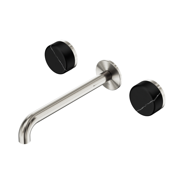 Nero Serenity Wall Basin Set 220mm Spout With Marquina Black Handle Brushed Nickel - 24D123BN