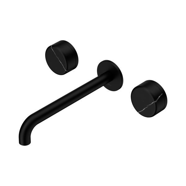 Nero Serenity Wall Basin Set 220mm Spout With Marquina Black Handle Matte Black - 24D123MB