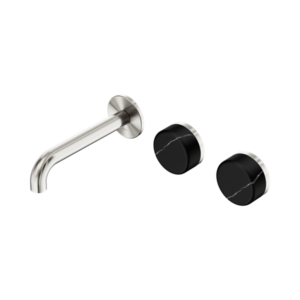 Nero Serenity Wall Basin Set 160mm Offset Spout With Marquina Black Handle Brushed Nickel - 24D124BN