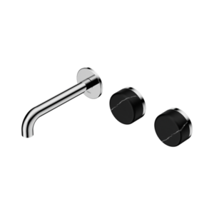 Nero Serenity Wall Basin Set 160mm Offset Spout With Marquina Black Handle Chrome - 24D124CH