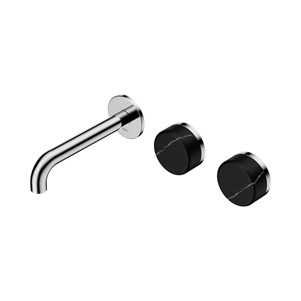 Nero Serenity Wall Basin Set 160mm Offset Spout With Marquina Black Handle Chrome - 24D124CH