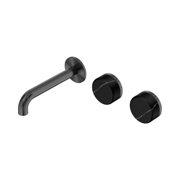 Nero Serenity Wall Basin Set 160mm Offset Spout With Marquina Black Handle Gun Metal - 24D124GM