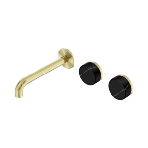 Nero Serenity Wall Basin Set 185mm Offset Spout With Marquina Black Handle Brushed Gold - 24D125BG