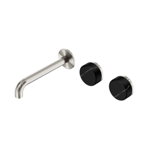 Nero Serenity Wall Basin Set 185mm Offset Spout With Marquina Black Handle Brushed Nickel - 24D125BN
