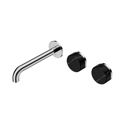 Nero Serenity Wall Basin Set 185mm Offset Spout With Marquina Black Handle Chrome - 24D125CH