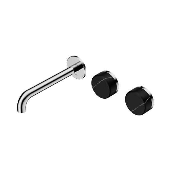Nero Serenity Wall Basin Set 185mm Offset Spout With Marquina Black Handle Chrome - 24D125CH