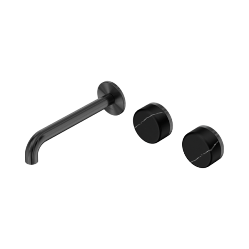Nero Serenity Wall Basin Set 185mm Offset Spout With Marquina Black Handle Gun Metal - 24D125GM