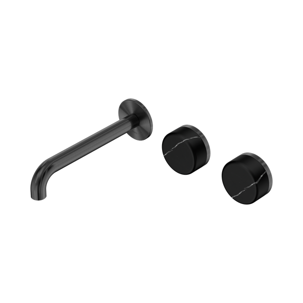 Nero Serenity Wall Basin Set 185mm Offset Spout With Marquina Black Handle Gun Metal - 24D125GM