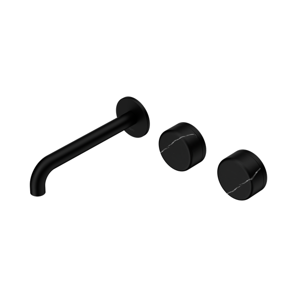 Nero Serenity Wall Basin Set 185mm Offset Spout With Marquina Black Handle Matte Black - 24D125MB