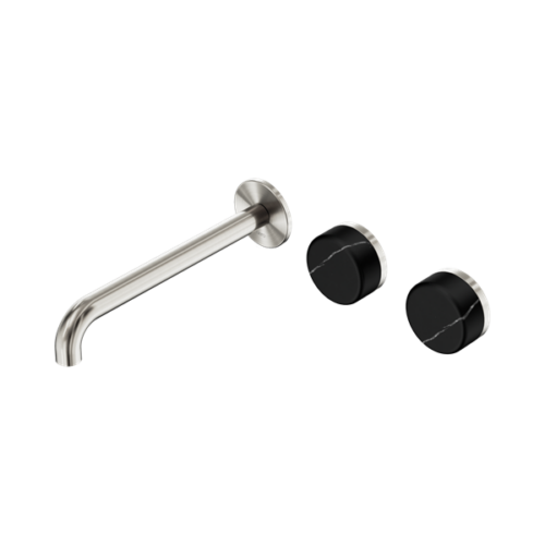 Nero Serenity Wall Basin Set 220mm Offset Spout With Marquina Black Handle Brushed Nickel - 24D126BN