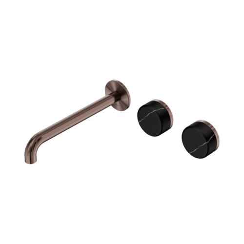 Nero Serenity Wall Basin Set 220mm Offset Spout With Marquina Black Handle Brushed Bronze - 24D126BZ