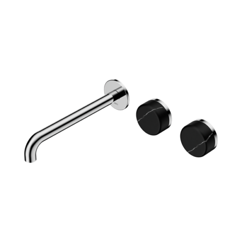 Nero Serenity Wall Basin Set 220mm Offset Spout With Marquina Black Handle Chrome - 24D126CH