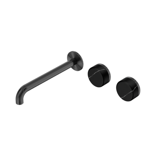 Nero Serenity Wall Basin Set 220mm Offset Spout With Marquina Black Handle Gun Metal - 24D126GM
