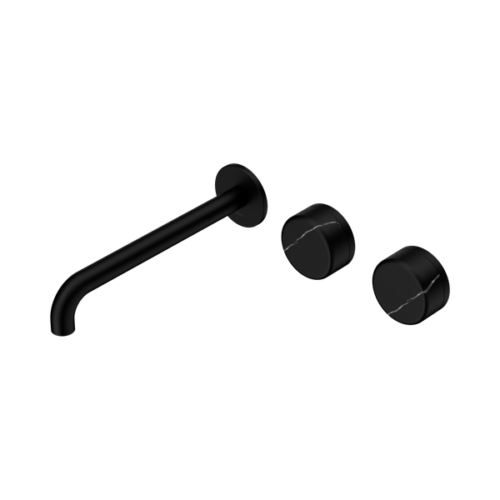 Nero Serenity Wall Basin Set 220mm Offset Spout With Marquina Black Handle Matte Black - 24D126MB