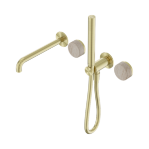 Nero Serenity Progressive Shower System With Spout With Rome Travertine Handle And Slim Shower Brushed Gold - 24E009BG
