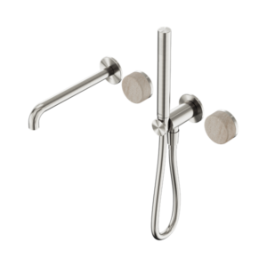 Nero Serenity Progressive Shower System With Spout With Rome Travertine Handle And Slim Shower Brushed Nickel - 24E009BN