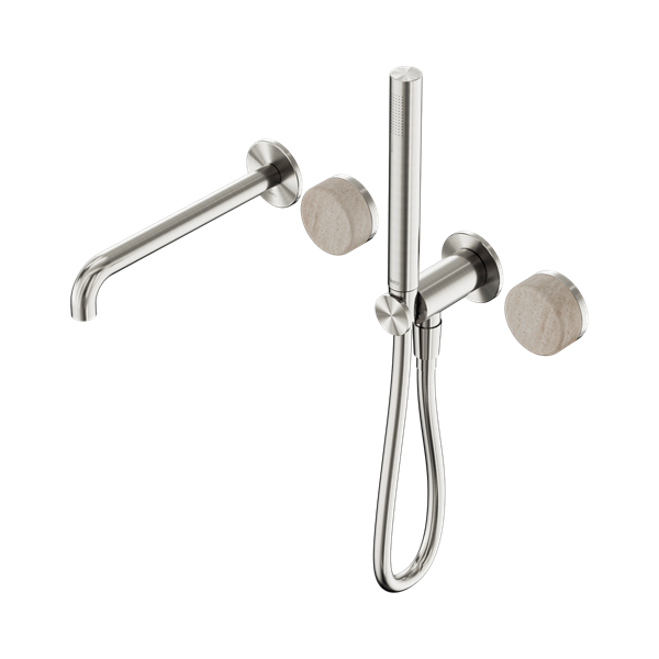 Nero Serenity Progressive Shower System With Spout With Rome Travertine Handle And Slim Shower Brushed Nickel - 24E009BN