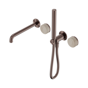 Nero Serenity Progressive Shower System With Spout With Rome Travertine Handle And Slim Shower Brushed Bronze - 24E009BZ