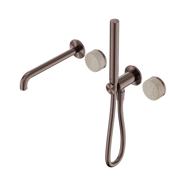 Nero Serenity Progressive Shower System With Spout With Rome Travertine Handle And Slim Shower Brushed Bronze - 24E009BZ