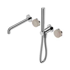 Nero Serenity Progressive Shower System With Spout With Rome Travertine Handle And Slim Shower Chrome - 24E009CH