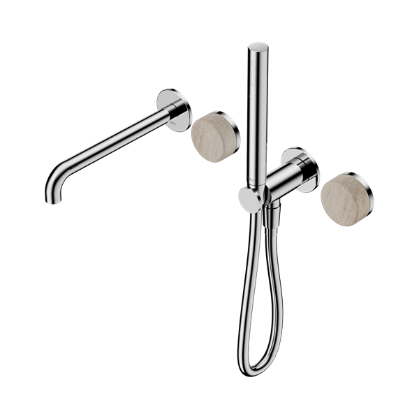 Nero Serenity Progressive Shower System With Spout With Rome Travertine Handle And Slim Shower Chrome - 24E009CH