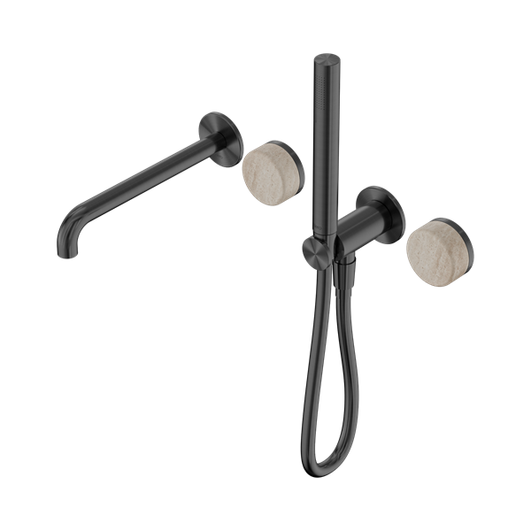 Nero Serenity Progressive Shower System With Spout With Rome Travertine Handle And Slim Shower Gun Metal - 24E009GM