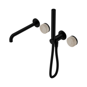 Nero Serenity Progressive Shower System With Spout With Rome Travertine Handle And Slim Shower Matte Black - 24E009MB