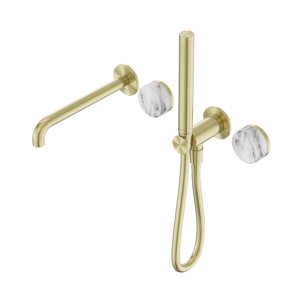 Nero Serenity Progressive Shower System With Spout With Arabescato Corchia Handle And Slim Shower Brushed Gold - 24E010BG