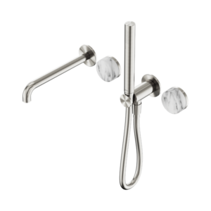 Nero Serenity Progressive Shower System With Spout With Arabescato Corchia Handle And Slim Shower Brushed Nickel - 24E010BN