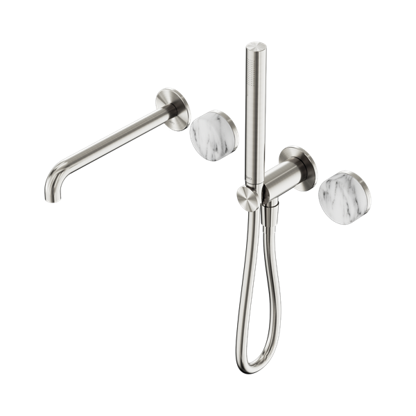 Nero Serenity Progressive Shower System With Spout With Arabescato Corchia Handle And Slim Shower Brushed Nickel - 24E010BN