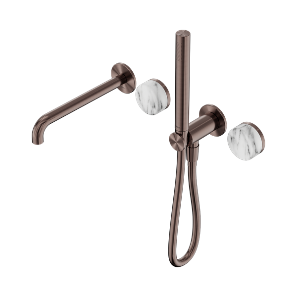 Nero Serenity Progressive Shower System With Spout With Arabescato Corchia Handle And Slim Shower Brushed Bronze - 24E010BZ