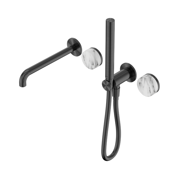 Nero Serenity Progressive Shower System With Spout With Arabescato Corchia Handle And Slim Shower Gun Metal - 24E010GM