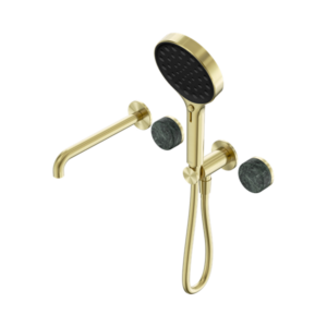 Nero Serenity Progressive Shower System With Spout With Verde Alpi Handle And Serenity Hand Shower Brushed Gold - 24E014BG