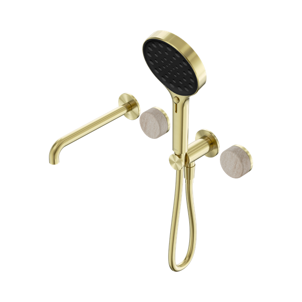 Nero Serenity Progressive Shower System With Spout With Rome Travertine Handle And Serenity Hand Shower Brushed Gold - 24E015BG