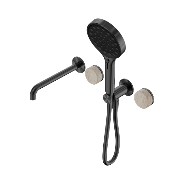 Nero Serenity Progressive Shower System With Spout With Rome Travertine Handle And Serenity Hand Shower Gun Metal - 24E015GM