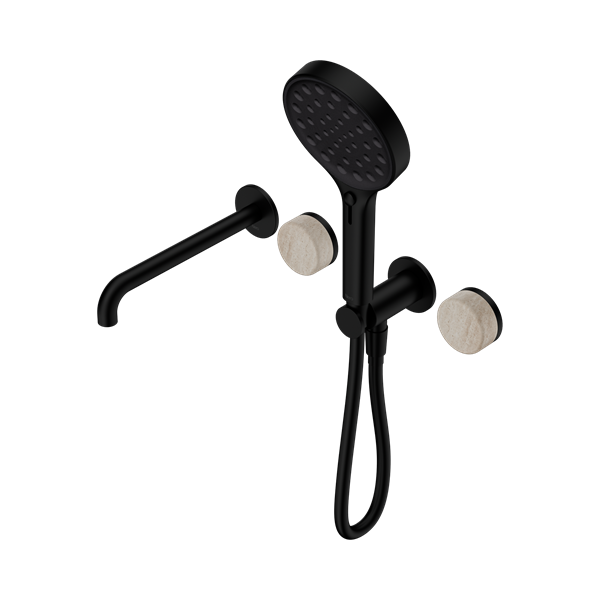 Nero Serenity Progressive Shower System With Spout With Rome Travertine Handle And Serenity Hand Shower Matte Black - 24E015MB