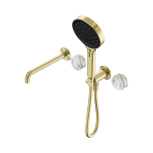 Nero Serenity Progressive Shower System With Spout With Arabescato Corchia Handle And Serenity Hand Shower Brushed Gold - 24E016BG