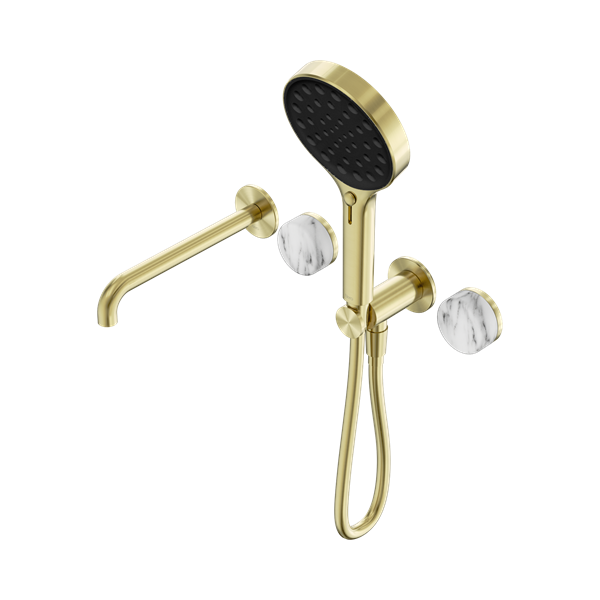 Nero Serenity Progressive Shower System With Spout With Arabescato Corchia Handle And Serenity Hand Shower Brushed Gold - 24E016BG