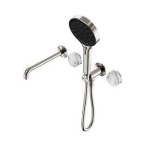 Nero Serenity Progressive Shower System With Spout With Arabescato Corchia Handle And Serenity Hand Shower Brushed Nickel - 24E016BN