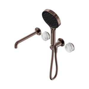 Nero Serenity Progressive Shower System With Spout With Arabescato Corchia Handle And Serenity Hand Shower Brushed Bronze - 24E016BZ