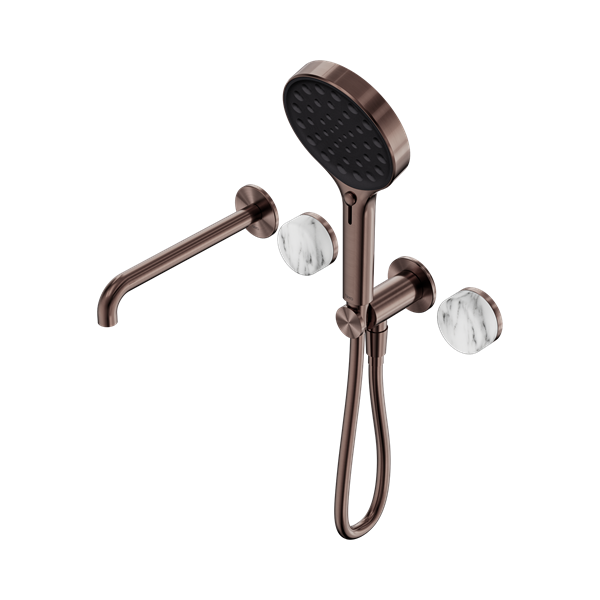 Nero Serenity Progressive Shower System With Spout With Arabescato Corchia Handle And Serenity Hand Shower Brushed Bronze - 24E016BZ
