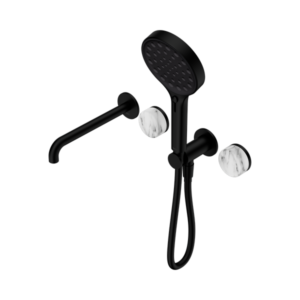 Nero Serenity Progressive Shower System With Spout With Arabescato Corchia Handle And Serenity Hand Shower Matte Black - 24E016MB