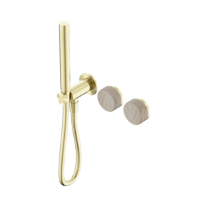 Nero Serenity Progressive Shower System With Rome Travertine Handle And Slim Shower Brushed Gold - 24E021BG