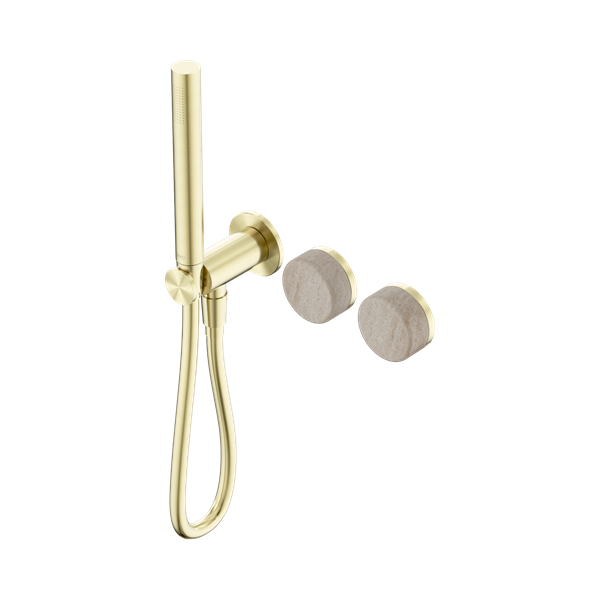 Nero Serenity Progressive Shower System With Rome Travertine Handle And Slim Shower Brushed Gold - 24E021BG