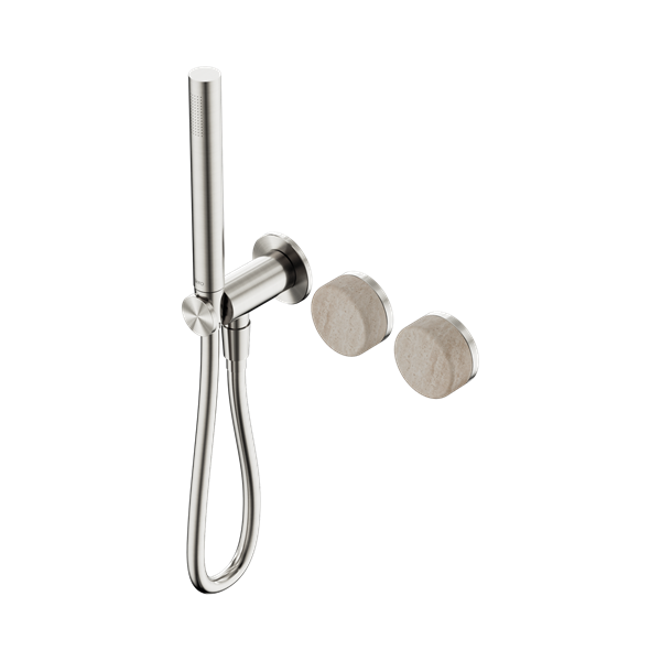 Nero Serenity Progressive Shower System With Rome Travertine Handle And Slim Shower Brushed Nickel - 24E021BN