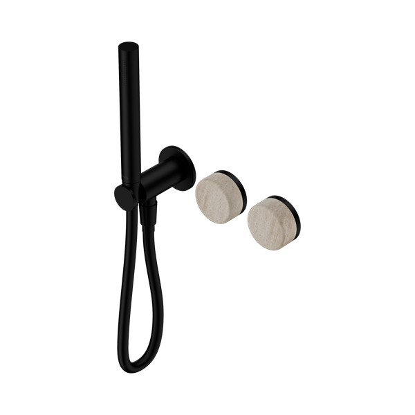 Nero Serenity Progressive Shower System With Rome Travertine Handle And Slim Shower Matte Black - 24E021MB