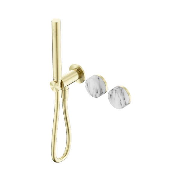 Nero Serenity Progressive Shower System With Arabescato Corchia Handle And Slim Shower Brushed Gold - 24E022BG